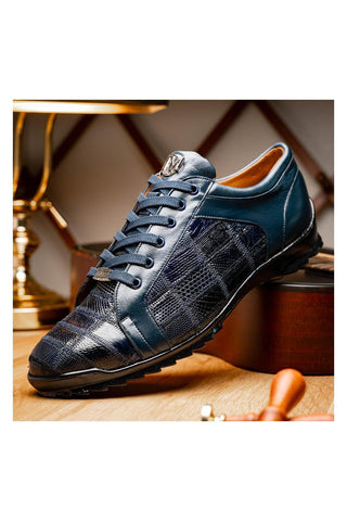 Marco Di Milano Bari Navy Genuine Patchwork Lizard Skin Sneakers (MDM1142)
