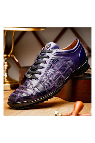 Marco Di Milano Bari Purple Genuine Patchwork Lizard Skin Fashion Sneakers (MDM1142)