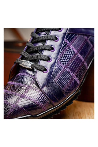 Marco Di Milano Bari Purple Genuine Patchwork Lizard Skin Fashion Sneakers (MDM1142)