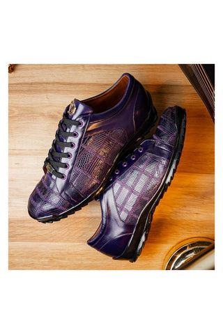 Marco Di Milano Bari Purple Genuine Patchwork Lizard Skin Fashion Sneakers (MDM1142)