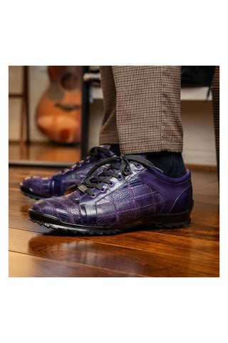 Marco Di Milano Bari Purple Genuine Patchwork Lizard Skin Fashion Sneakers (MDM1142)