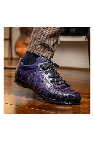Marco Di Milano Bari Purple Genuine Patchwork Lizard Skin Fashion Sneakers (MDM1142)