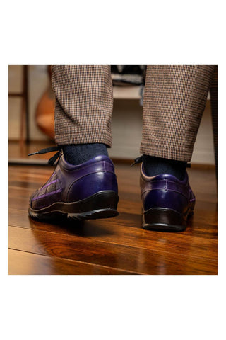 Marco Di Milano Bari Purple Genuine Patchwork Lizard Skin Fashion Sneakers (MDM1142)