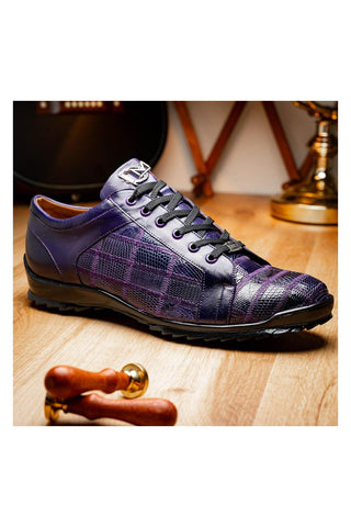Marco Di Milano Bari Purple Genuine Patchwork Lizard Skin Fashion Sneakers (MDM1142)