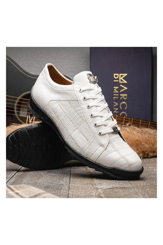 Marco Di Milano Bari White Genuine Patchwork Lizard Skin Sneakers (MDM1142)