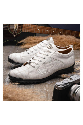 Marco Di Milano Bari White Genuine Patchwork Lizard Skin Sneakers (MDM1142)