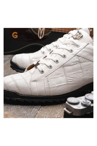 Marco Di Milano Bari White Genuine Patchwork Lizard Skin Sneakers (MDM1142)