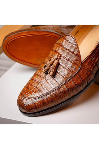 Marco Di Milano Bianchi Bay Apache Caiman Crocodile Tassels Loafers (MDM1197)
