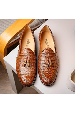 Marco Di Milano Bianchi Bay Apache Exotic Caiman Crocodile Tassels Loafers (MDM1197)