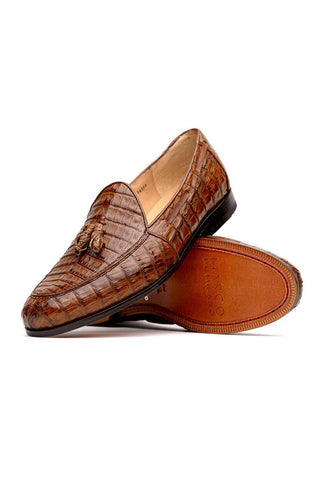 Marco Di Milano Bianchi Bay Apache Exotic Caiman Crocodile Tassels Loafers (MDM1197)