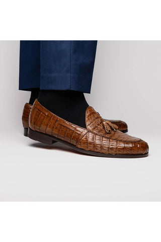 Marco Di Milano Bianchi Bay Apache Exotic Caiman Crocodile Tassels Loafers (MDM1197)