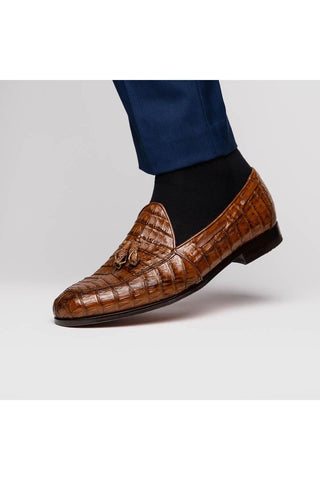 Marco Di Milano Bianchi Bay Apache Exotic Caiman Crocodile Tassels Loafers (MDM1197)
