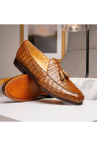 Marco Di Milano Bianchi Bay Apache Exotic Caiman Crocodile Tassels Loafers (MDM1197)