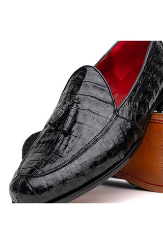 Marco Di Milano Bianchi Black Caiman Crocodile Tassels Loafers (MDM1197)