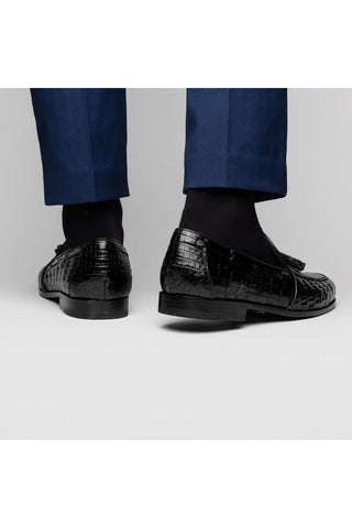 Marco Di Milano Bianchi Black Caiman Crocodile Tassels Loafers (MDM1197)