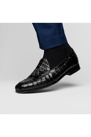 Marco Di Milano Bianchi Black Caiman Crocodile Tassels Loafers (MDM1197)