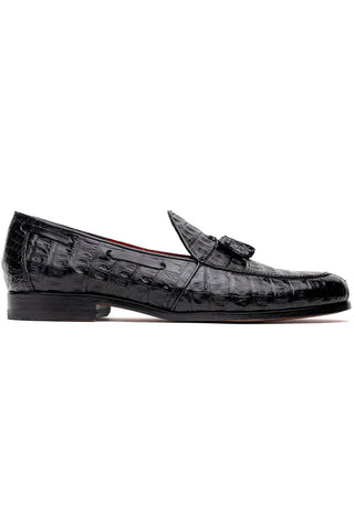 Marco Di Milano Bianchi Black Caiman Crocodile Tassels Loafers (MDM1197)