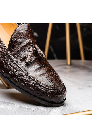 Marco Di Milano Bianchi Brown Caiman Crocodile Tassels Loafers (MDM1197)