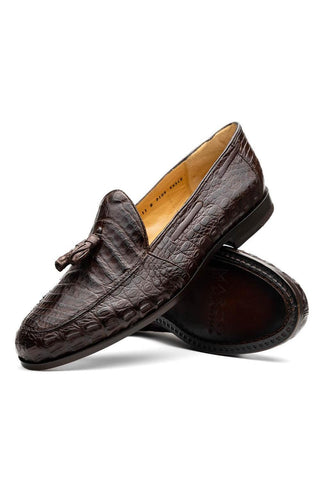 Marco Di Milano Bianchi Brown Exotic Caiman Crocodile Tassels Loafers (MDM1197)
