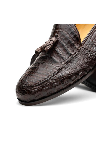 Marco Di Milano Bianchi Brown Exotic Caiman Crocodile Tassels Loafers (MDM1197)