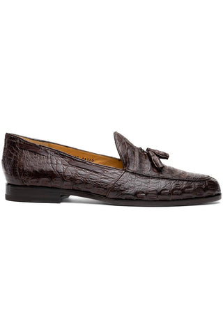 Marco Di Milano Bianchi Brown Exotic Caiman Crocodile Tassels Loafers (MDM1197)