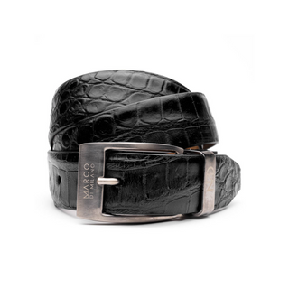Marco Di Milano Black Genuine Exotic Alligator Men's Belts (MDMB1007)-AmbrogioShoes