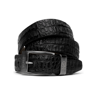 Marco Di Milano Black Genuine Exotic Crocodile Men's Belts (MDMB1018)-AmbrogioShoes