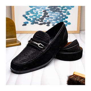Marco Di Milano Black Genuine Ostrich Leg / Suede Leather Men's Belts (MDMB1038)-AmbrogioShoes