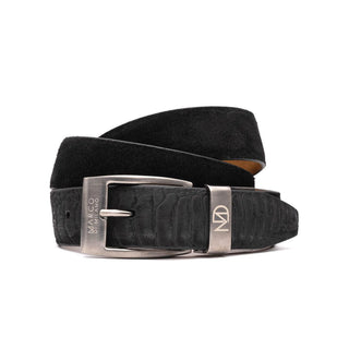 Marco Di Milano Black Genuine Ostrich Leg / Suede Leather Men's Belts (MDMB1038)-AmbrogioShoes