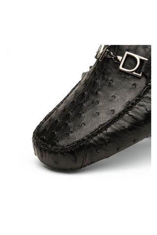 Marco Di Milano Bolonia Black Exotic Ostrich Horse-Bit Driver Loafer (MDM1205)