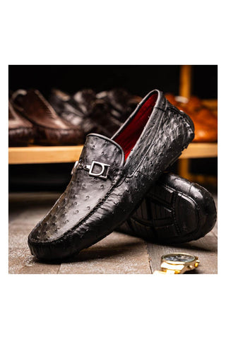 Marco Di Milano Bolonia Black Exotic Ostrich Horse-Bit Driver Loafer (MDM1205)