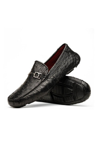Marco Di Milano Bolonia Black Ostrich Horse-Bit Driver Loafer (MDM1205)