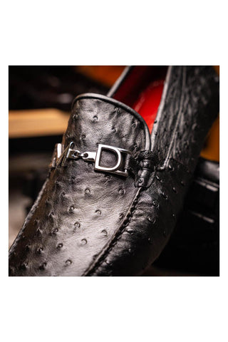 Marco Di Milano Bolonia Black Ostrich Horse-Bit Driver Loafer (MDM1205)