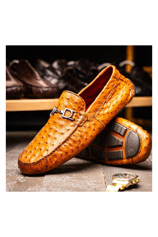 Marco Di Milano Bolonia Brandy Exotic Ostrich Horse-Bit Driver Loafer (MDM1205)