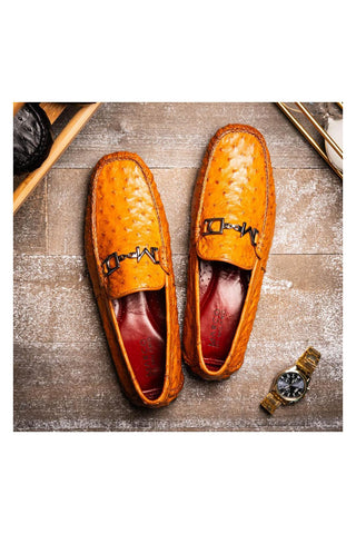 Marco Di Milano Bolonia Brandy Exotic Ostrich Horse-Bit Driver Loafer (MDM1205)