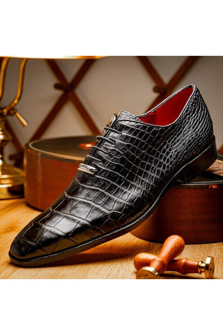 Marco Di Milano Bono Black Genuine Alligator Whole-Cut Oxfords (MDM1183)