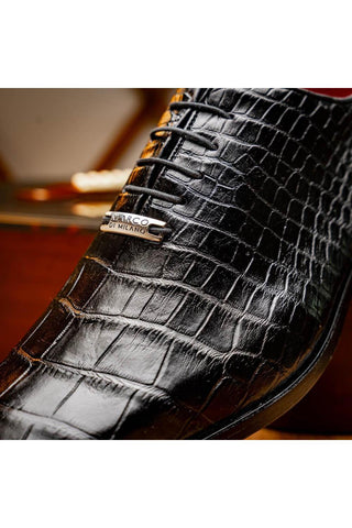 Marco Di Milano Bono Black Genuine Alligator Whole-Cut Oxfords (MDM1183)