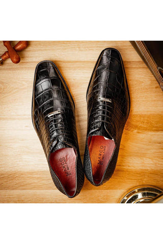 Marco Di Milano Bono Black Genuine Alligator Whole-Cut Oxfords (MDM1183)