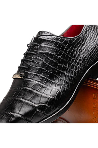 Marco Di Milano Bono Black Genuine Alligator Whole-Cut Oxfords (MDM1183)