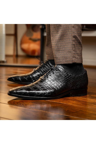 Marco Di Milano Bono Black Genuine Alligator Whole-Cut Oxfords (MDM1183)