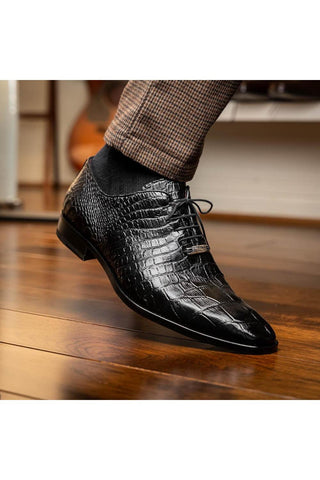 Marco Di Milano Bono Black Genuine Alligator Whole-Cut Oxfords (MDM1183)