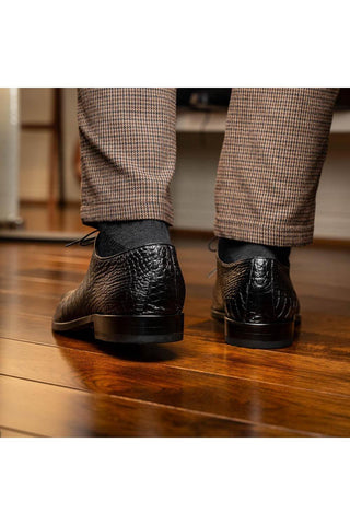 Marco Di Milano Bono Black Genuine Alligator Whole-Cut Oxfords (MDM1183)