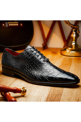 Marco Di Milano Bono Black Genuine Alligator Whole-Cut Oxfords (MDM1183)