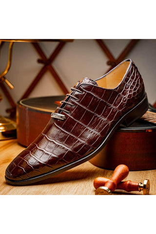 Marco Di Milano Bono Brown Genuine Alligator Whole-Cut Oxfords (MDM1183)
