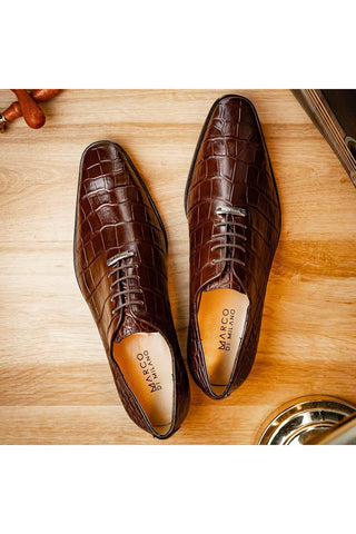 Marco Di Milano Bono Brown Genuine Alligator Whole-Cut Oxfords (MDM1183)