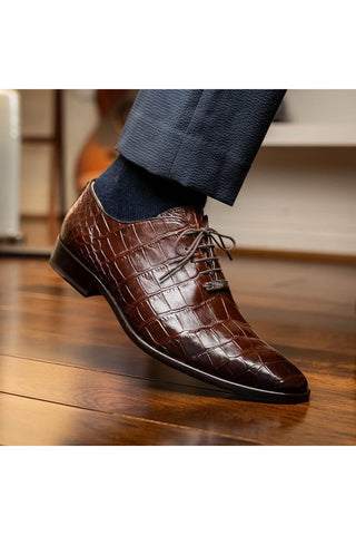 Marco Di Milano Bono Brown Genuine Alligator Whole-Cut Oxfords (MDM1183)