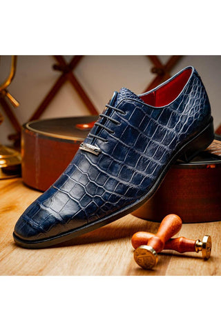 Marco Di Milano Bono Navy Genuine Alligator Whole-Cut Oxfords (MDM1183)
