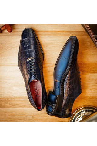 Marco Di Milano Bono Navy Genuine Alligator Whole-Cut Oxfords (MDM1183)