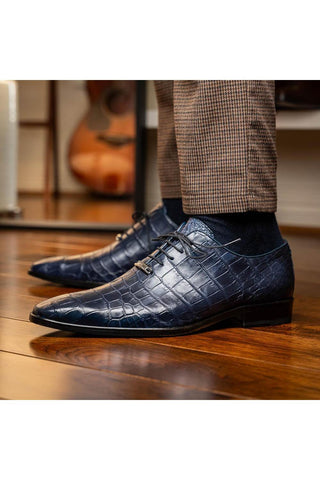 Marco Di Milano Bono Navy Genuine Alligator Whole-Cut Oxfords (MDM1183)