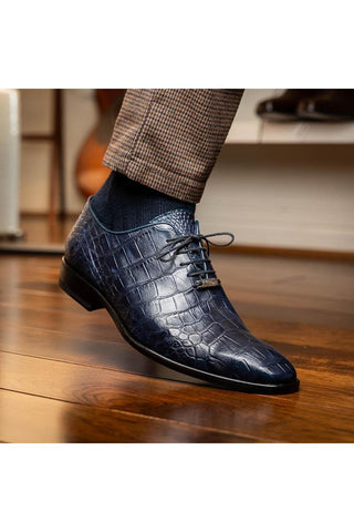 Marco Di Milano Bono Navy Genuine Alligator Whole-Cut Oxfords (MDM1183)